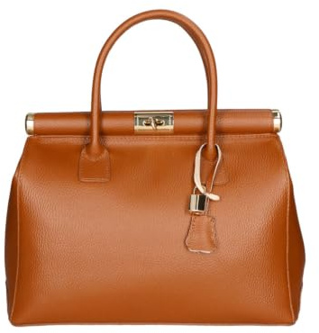 Damenhandtasche mit zwei Fächern und abnehmbarem Schultergurt. Italienisches Handwerksprodukt aus echtem Dollar-Leder. Hergestellt in Italien GLX22800523FBG-D17_CUOIO_DARK 35x26x16 cm