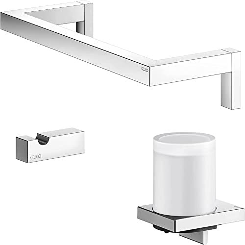 KEUCO Waschtisch-Set Badezimmer, Lotionspender, Handtuchhaken und Handtuchring, Metall, Hochglanz-verchromt, für Bad und Gäste-WC, Edition 90 Square