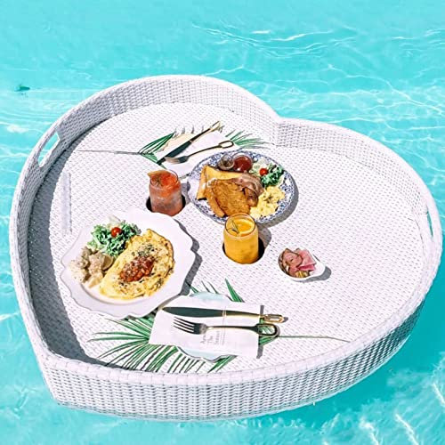 Oiyekntd Große schwimmende Tablett für Pool, schwimmendes Poolschale, stilvolles Frühstücksschale auf dem Wasser, schwimmende Bar für Pool -Serviertgetränke, Brunch, Essen auf dem Wasser,White