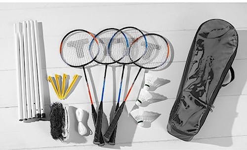 Badminton Set - 4X Badmintonschläger - 3X Badmintonbälle Federball - Netz