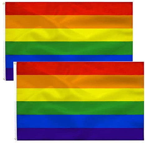 2pcs Bandera Pride Gay Rainbow LGBT FLAG 90x150cm-Doble Costura,y con 2 Ojales metálicos balcón Reforzada Festival Celebración Diversidad