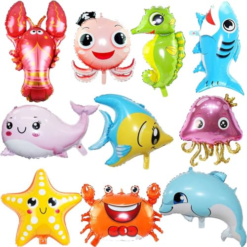 10 Meeresballons,luftballons unterwasserwelt,Unterwasser-Party-Dekorationen, Baby-Hai-Luftballons und Fisch-Luftballons für Kindergeburtstags-Dekorationen, Baby-Party-Dusche-Zubehör