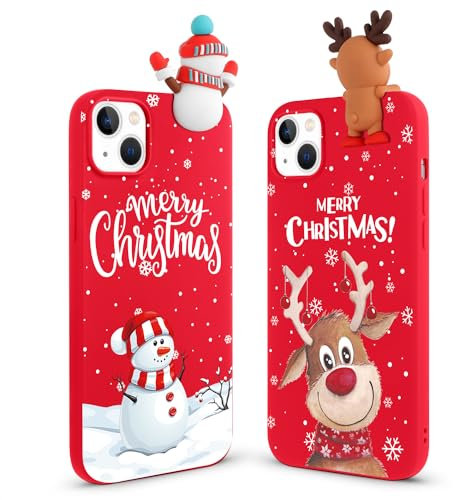 Vauki Weihnachten Hülle für iPhone 15 [2 Stück],Handyhülle Rot Ultra Dünn Weich Silikon Stoßfest Case mit Cartoon Hirsch Muster und Süß Schneemann Motiv,Christmas Design Frauen Geschenke Schutzhülle