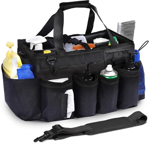 Tadacumir Large Cleaning Supplies Bags for Housekeepers, Professional Wearable Cleaning Supply Caddy for House Cleaners Detail Car Cleaning Supplies Organizer Tote with Handle, Black