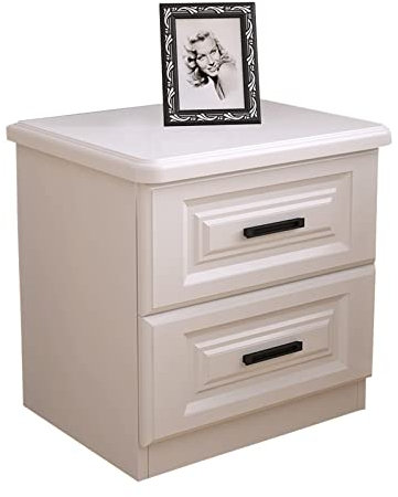 Nachttische Moderner minimalistischer Nachttisch, nordisches Weiß, Innenbereich, Schlafzimmer, Schließfach, Nachttisch, Nachttisch mit doppelter Schublade, Nachttische (Farbe: Mess