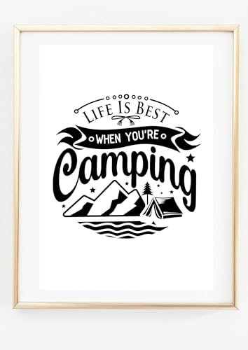 Din A4 Kunstdruck ohne Rahmen - Life is best Camping - Camping Camper Natur Caravan Zelt Abenteuer - Bild Druck Poster