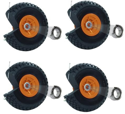 TRUTZHOLM 4X pannensichere Ersatzräder für Bollerwagen, Gartenwagen oder Sackkarre 260x85mm Vollgummi 3.00-4 PU Ersatzrad Rad Reifen 75mm Nabenlänge grün (Orange, versetzte 60 mm Nabe)