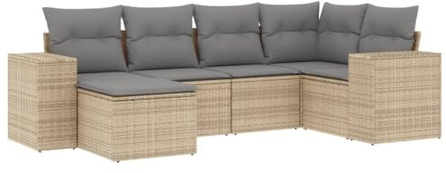 vidaXL Garten Sofagarnitur mit Kissen 6-TLG., Gartenmöbel Gartengarnitur, Sitzgruppe Sitzgarnitur, Lounge Sofa Garnitur Terrasse, Beige Poly Rattan