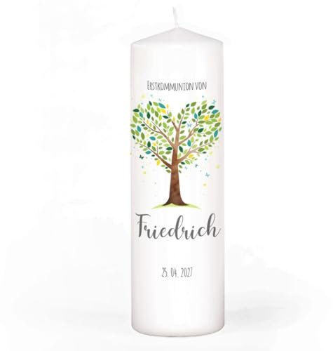 Striefchen® Wachskerze für Taufe, Kommunion und Co. in 4 Größen, Motivauswahl (Lebensbaum grün-türkis, 15 cm (H))