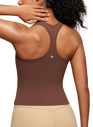 CRZ YOGA Butterluxe Damen Gym Ärmelloses Shirt Sommer Yoga Tank Top Racerback Lang Sport Tops Fitness Blickdichte Oberteile Kaffeebraun 38
