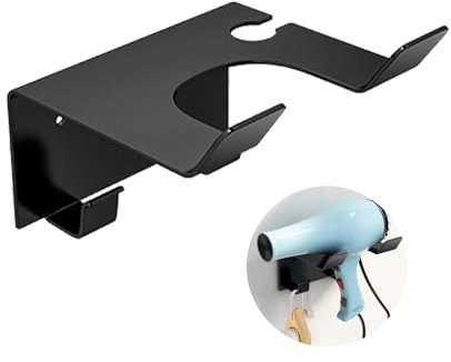 Okaywork Soporte para Secador de Pelo,Pegamento + tornillos instalación doble Secador de Pelo Montado en la Pared del Baño Sin Taladro Soporte para Secador de Pelo de Inoxidable Autoadhesivo (Negro)