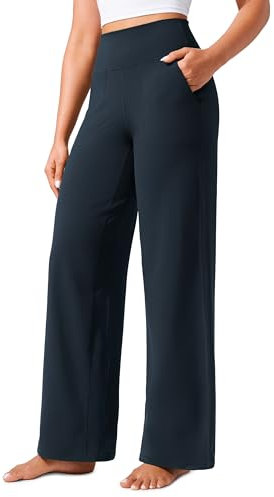 CRZ YOGA Butterlift Damen High Waist Weites Bein Trousers - 79cm Jogginghose mit Taschen Freizeithose Yogahose Workout Hose Echte Marine 42