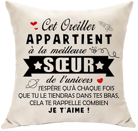 Hasodeo Housse de Coussin Décoration - Le Meilleure Sœur de l'Univers Cadeau Original pour Anniversaire, Fête des Mères, Remise des Diplômes, Fiançailles