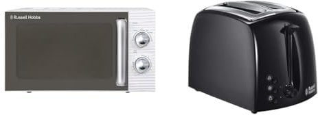 Russell Hobbs RHM1731 INSPIRE White 17 Litre Manual Microwave & Textures 2 Slice Toaster (Extra Wide Slots, 6 Browning levels, Frozen