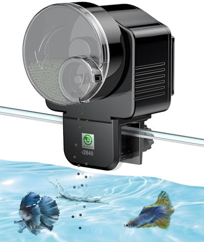 Pawfly Automatischer Fischfutterspender für Aquarium - Urlaubstimer, 60 ml, Einstellbar für Pellets, Flocken & Streifen, Batteriebetrieben