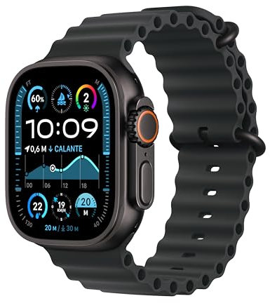 Apple Watch Ultra 2 GPS + Cellular 49 mm Sportwatch con robusta cassa in titanio Nero e Ocean Band Nero. Fitness tracker, GPS di precisione, tanta autonomia, luminoso display Retina