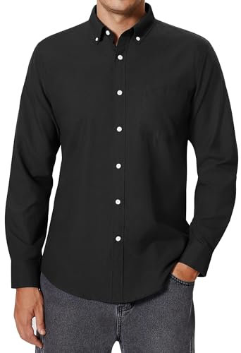 siliteelon Black Shirts Men Oxford Long Sleeve Regular Fit Casual Plain with Pocket Smart Dress Button Down Shirts for Men Adult 3XL