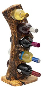 Handgefertigtes Weinregal aus Olivenholz, freistehend, lebende Kanten, Landhausstil, 5 Flaschen (20 22 x 45 60 cm)