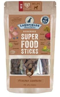 Lakefields SUPERFOOD Sticks | Premium Hundeleckerli für Welpen | Huhn 61% | 130g | Getreidefreie & nährstoffreiche Hunde Snacks | Mit Fenchelsamen & Heidelbeeren | Entwickelt mit Tierärzten