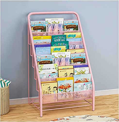 Bücherregal, Zeitschriftenhalter, 6 Etagen, zum Ausstellen, Standregal, Stehend, Rosa