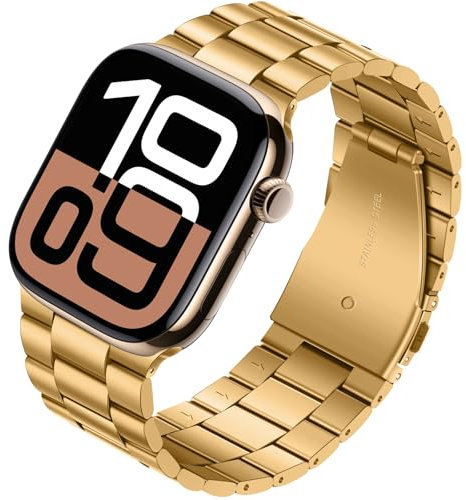 Tasikar Correa de metal Compatible con Apple Watch 42mm(Series 10) 41mm 40mm 38mm Acero inoxidable Correa de repuesto Compatible con SE 2 SE Series 10 9 8 7 6 5 4 3 2 1, Oro