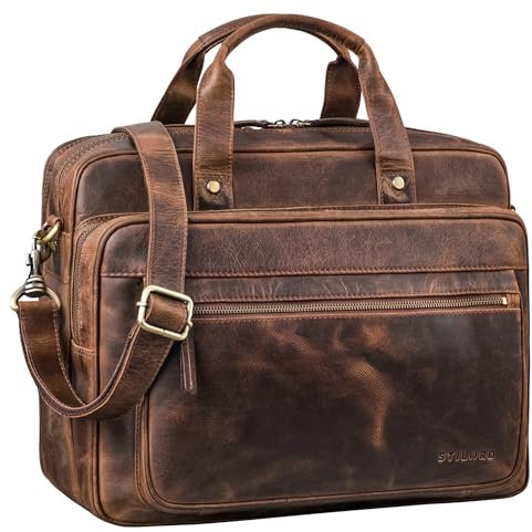 STILORD 'Walt' Vintage Aktentasche Leder Herren Damen Lehrertasche XL groß Büro Business Umhängetasche für 15,6 Zoll Laptop Echt Leder, Farbe:zamora - braun