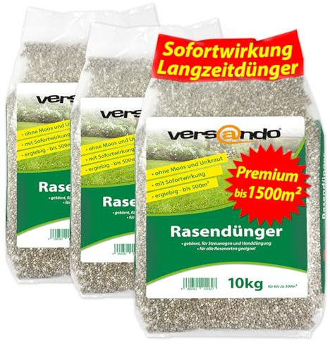 versando 30kg d'engrais gazon été jusqu'à 1500m²: repousse la mousse et les mauvaises herbes pour un gazon sain et bien vert Engrais d'été à effet immédiat - qualité Premium