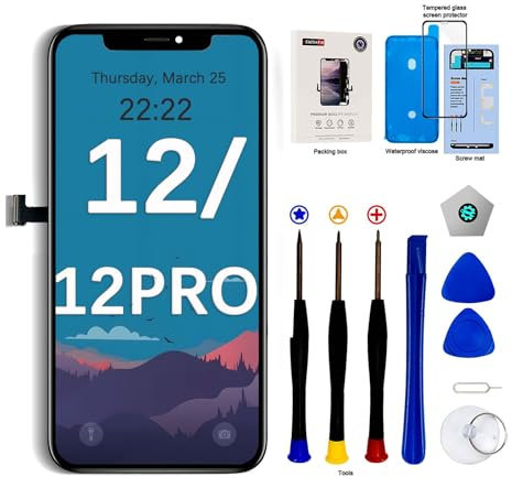EFaith für iPhone 12/12 Pro Display 6.1, Full HD LCD-Touchscreen, Digitizer Assembly mit komplettem Reparaturset, Displayschutzfolie, Modell A2172, A2402, A2403, A2404, A2341