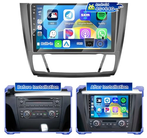 Hikity 4G+64G Android 15 Radio Coche para BMW Serie 1 E81 E82 E87 E88 2008-2012 con Pantalla Táctil de 9 Pulgadas, Radio 2 DIN con Carplay Android Auto inalámbrico FM/RDS Radio BT GPS WiFi+Cám+Mic