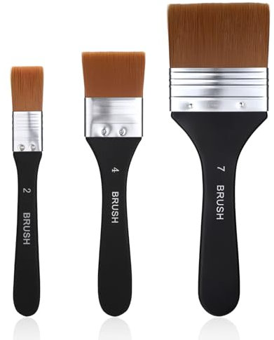 Lot de 3 pinceaux larges et plats pour peinture acrylique, aquarelle, peinture à l'huile, vernis, tailles assorties
