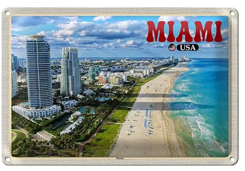 Miami Beach | USA | Blechschild | Retro-Stil | Dekoration | 40 cm x 30 cm