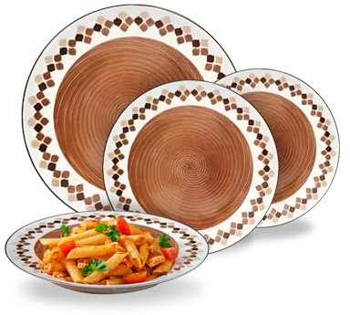 Avilia – Juego de platos modernos de 18 piezas de porcelana con decoración Kalos Terra, servicio elegante para 6 personas