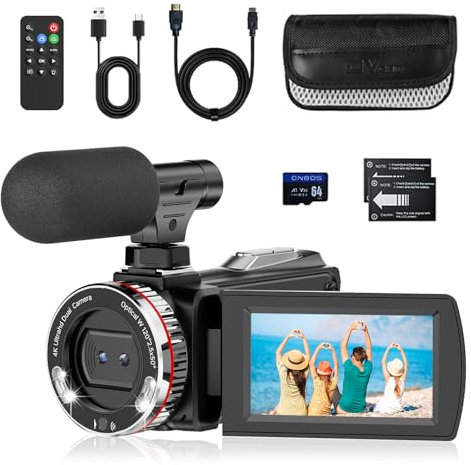 Cámara de Vídeo 4K 48MP Videocámara 21X Digital Zoom Camcorder Video Camera, 3 270° Giratoria Pantalla Vlog Cámara para Youtube, Camara Video con Tarjeta de 64 GB, Cable HDMI, Micrófono, 2 Batería