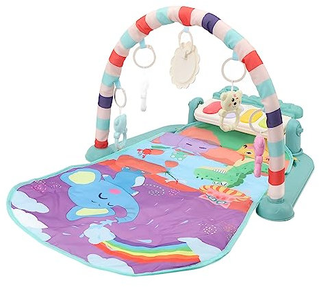 Baby Kick Piano Fitnessmatte Musical Play Toy Weich tragbar mit Lichtern 5 Anhängerspielzeug für Neugeborene Säuglinge 0 bis 12 Monate Blau Grün