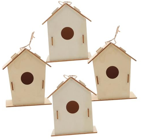 UPKOCH 4pcs Miniature Wooden Bird House DIY Kits for Boy Girl Paint Your Own Birdhouse Fun Craft Activity for Boys and Girls and Sturdy Wood Nature Toy