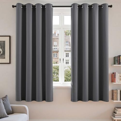 Vangao Verdunklungsvorhänge mit Ösen H175xB140cm 2er Set, Dunkelgrau | Vorhang Blickdicht Lichtundurchlässig 175cm lang, Gardinen Wohnzimmer Modern, Schlafzimmer Kinderzimmer Fenster Thermovorhang