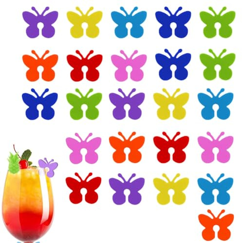 BQRKOTM 24 colori marcatori in silicone, motivo a farfalla, bicchieri per marcare bicchieri Martini, riutilizzabili, per decorazioni per feste per uso domestico