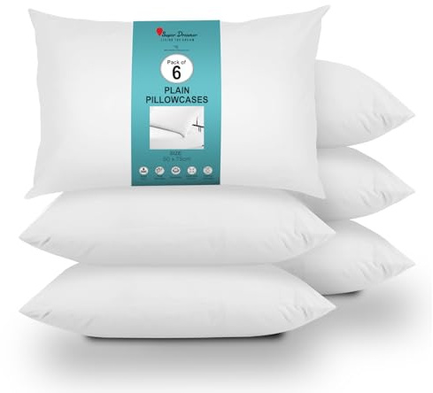 GC GAVENO CAVAILIA 6 Pairs Microfiber Pillowcases - 100% Brushed Plain Dyed Housewife Style - Hypoallergenic Pillow, Wrinkle, Fade & Stain Resistant - Envelope Closure - Standard Size (75x50 cm) White