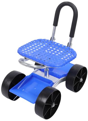 Asixxsix Rollbarer Gartenarbeitssitz, 360-Grad-Drehgelenk für Gartenarbeit, mit Rädern und Werkzeugablage, Verstellbare Sitzhöhe und -richtung, Kleiner Outdoor-Terrassenwagen-Roller