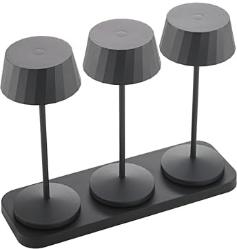 SIGOR Facetta 3er-Set nachtschwarz inkl. Ladestation - LED Akku-Tischlampe dimmbar & kabellos mit FlexMood (2200K/2700K), bis 12h Leuchtdauer, USB-C Ladefunktion, IP44 Outdoor & Indoor