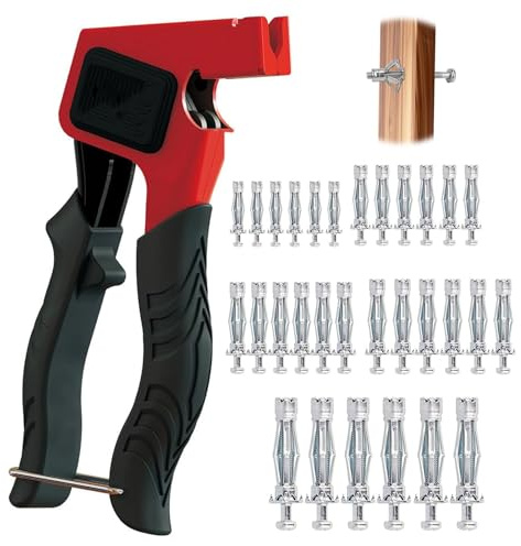Montagezang für Hohlraumdübel Set, Hohlraumdübel Metal, Hohlraumdübel Zange, mit 30Pcs M4, M5, M6 Hohlraum Metalldübel mit Schrauben, Montage Set Hohlraumbefestigung, für Hohlwänden, Gipskarton