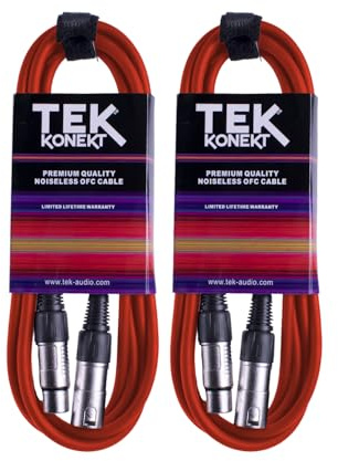 Premium XLR Cable for a Clear Audio Signal with Balanced Male to Female Microphone Lead, plus Cable Tie, for professional DJ, stage and studio (Red, 2 x 3m)