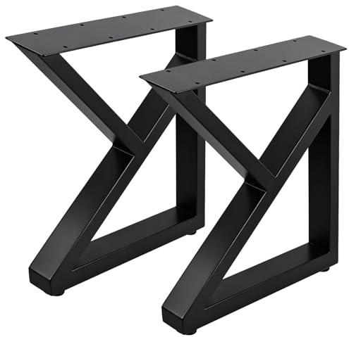 Homtone Lot de 2 Pieds de Table en Métal Robuste Rustique Acier Industriel | pour Table Basse, Table à Manger, Projet de Meubles, Noir (H x l x L) 40 x 45 cm - Forme K