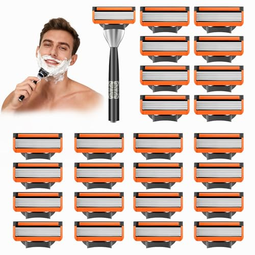 24 Stück FU-SION klingen, Ersatzklingen für Nassrasierer Herren, Inkl. 1 Rasierer+24 Klingen, Rasierklingen 5 Geschenk für Manuelle Rasierklinge, Einfache Rasur