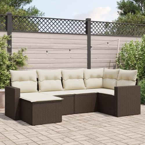 Mandloder Garten-Sitzgruppe aus Polyrattan, 6-teilig, Braun, UV-beständig, mit Stauraum, verstellbaren Füßen, für Balkon, Terrasse, wetterfestes Lounge Set, gemütliche Outdoor Möbel