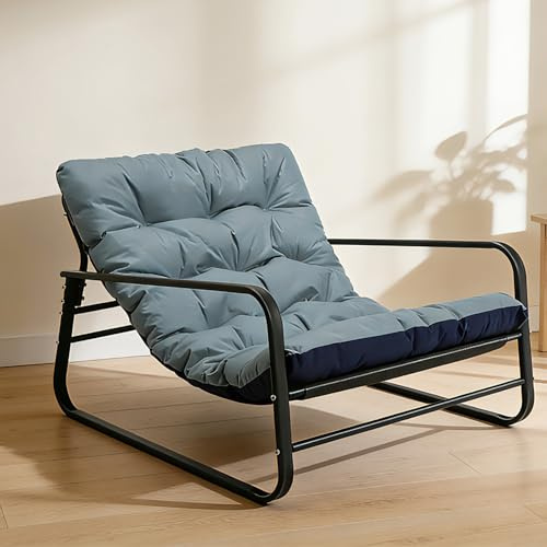 HomeMiYN Sessel Wohnzimmer Gartenliege mit Wendekissen Garten Liegestuhl Balkon möbel aus Stahl gepolsterter Stuhl für 2 Personen Gartensessel Outdoor Balkon Garten Terrasse (Hellblau + Marineblau)