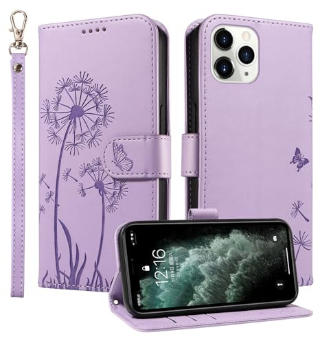 Trugox Wallet Case for Apple iPhone 11 Pro Phone Case Leather Dandelion with Credit Card Holder Purse Kickstand Folio Book Folding Flip Case Cover Women Shockproof - Lilac