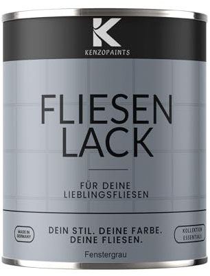KENZOPAINTS Fliesenlack Fliesenfarbe Seidenmatt Farben Lack Fliesen Wand Boden Bad Küche Wandfliesen Bodenfliesen (Fenstergrau - RAL 7040, 750ml.)