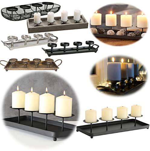LS-LebenStil Kerzenhalter Metall 60cm Schwarz Advent Kerzen-Tablett Kerzenschale