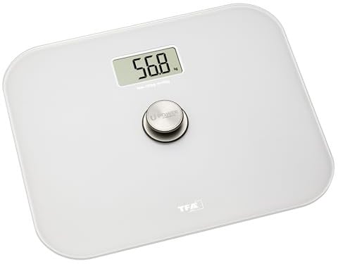 TFA Dostmann Eco Step digitale Personenwaage, 50.1014.02, benötigt keine Batterien, umweltfreundlich, automatische Abschaltfunktion, weiß (L) 320 x (B) 260 x (H) 43 mm